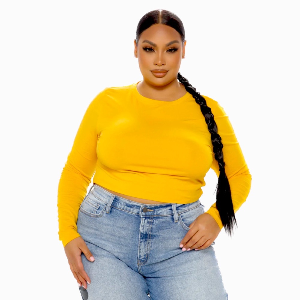 Fashion Nova Robin Long Sleeve Crop Top size Large in Mustard Yellow
